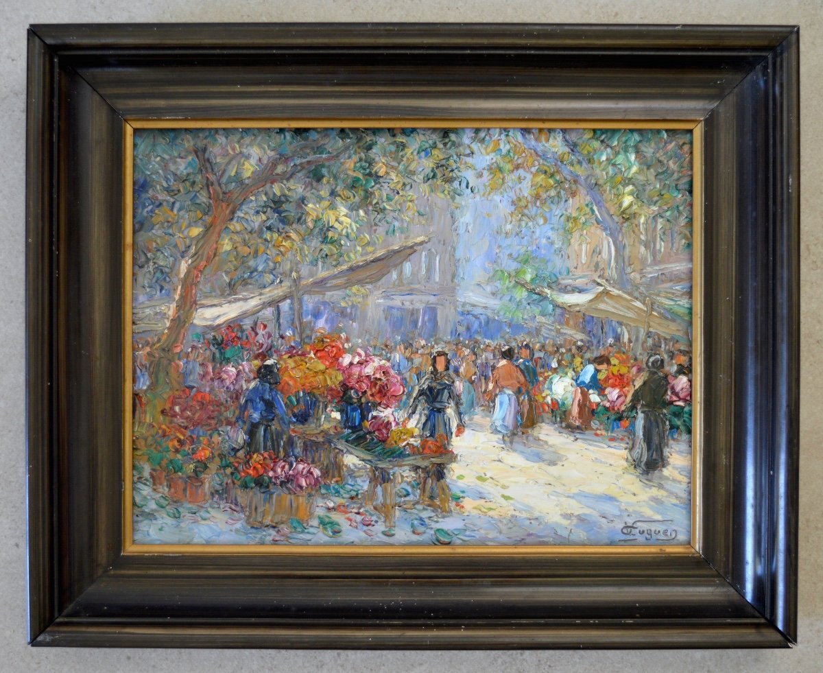 Cuguen Victor (1882-1969) "market In Toulon" Provence Florist Flowers Pontorson -photo-1