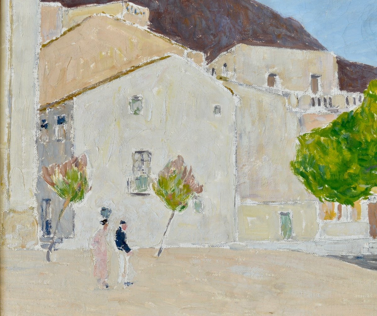 LANTOINE Fernand (1876-1956) «La Place à Cadaquès, Espagne» Costa Brava Bruxelles Catalogne -photo-4