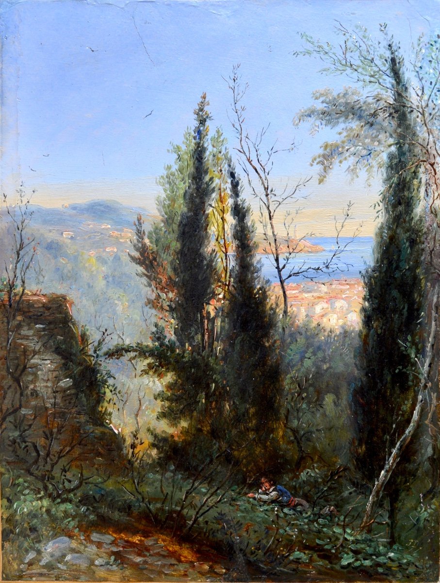 DEFER Jules (1803-1902) « Vue de Nice des Baumettes » Menton Provence Villefranche sur Mer Eze