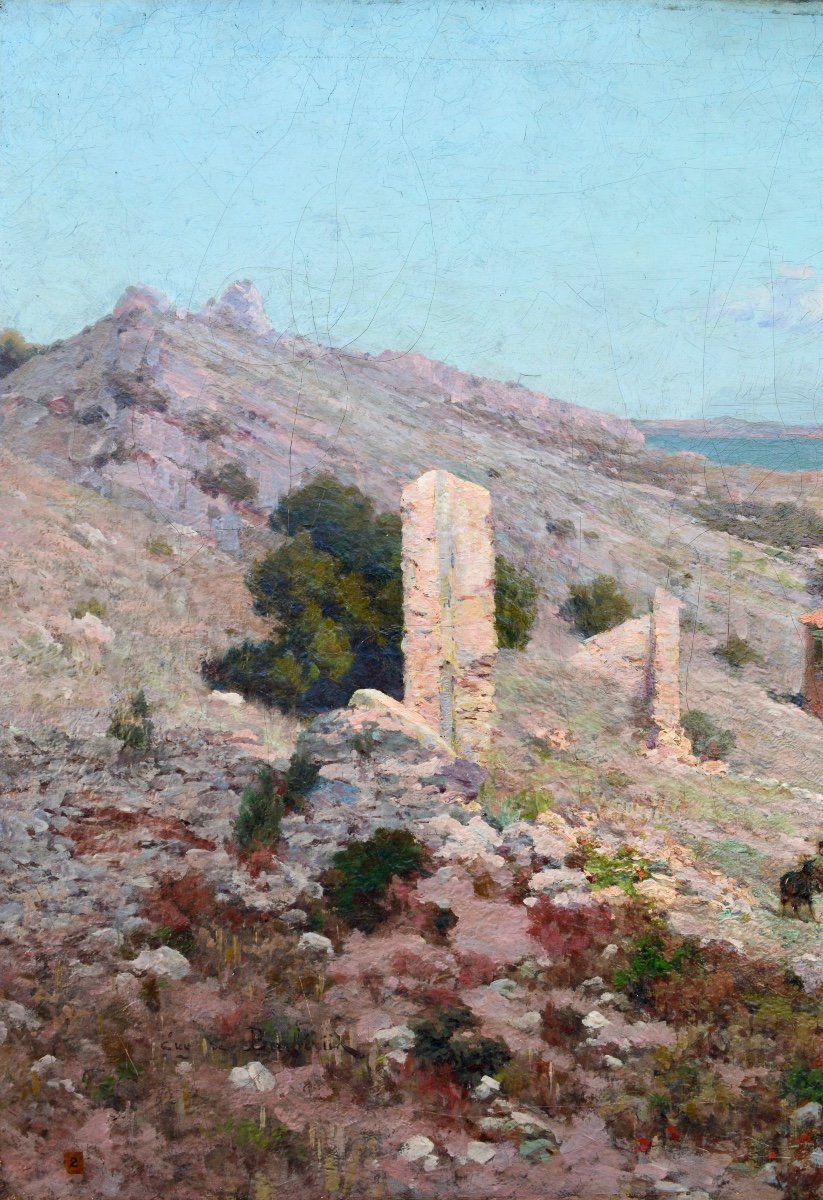 BARBERIIS Eugène de (1851-1937)  « Vue de Miramas-le-Vieux » Marseille Istres Provence Sanary-photo-4