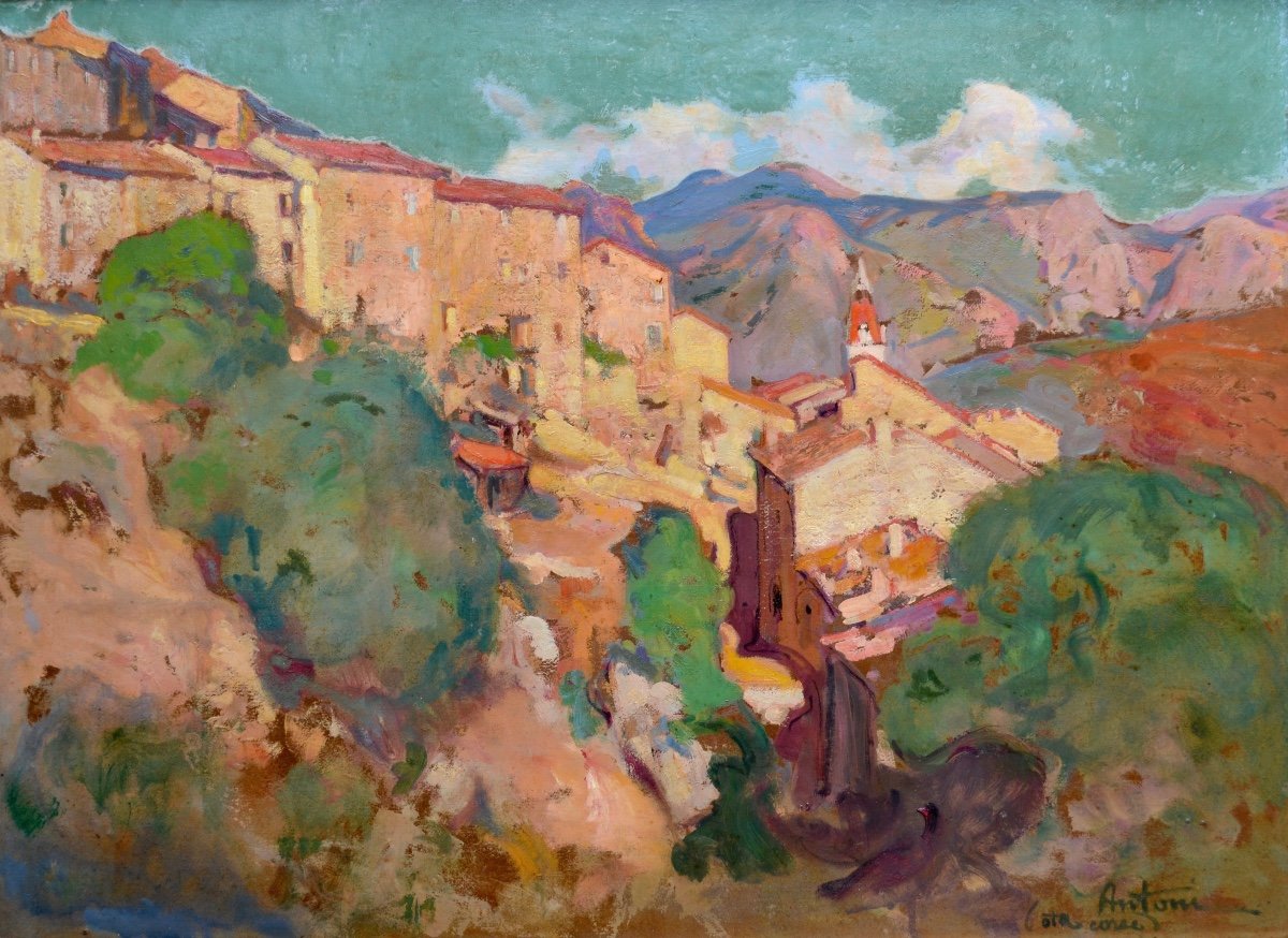 Antoni Louis Ferdinand (1872-1940) “the Village Of Ota In Corsica” Porto Bastia Ajaccio French