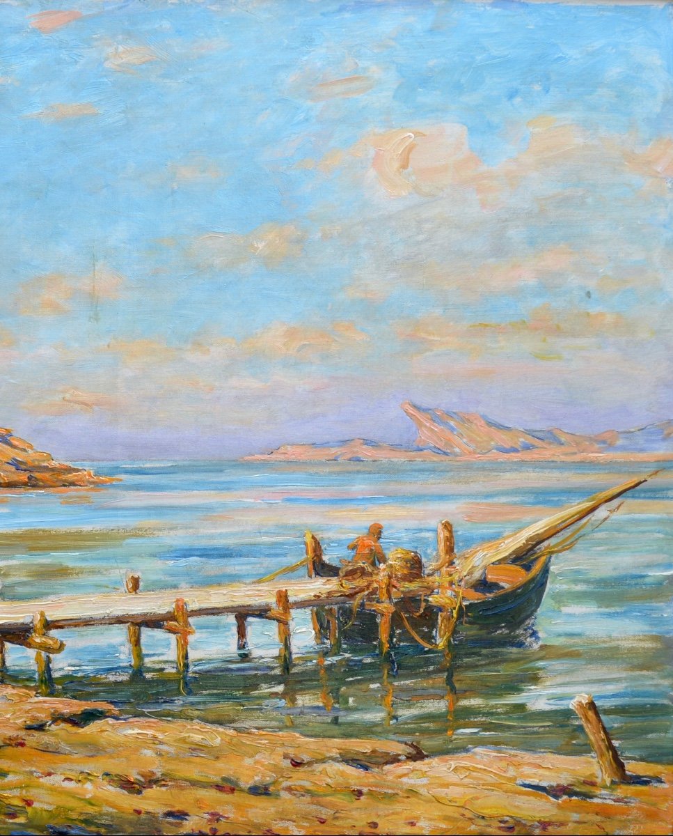 BARTHALOT Marius (1861-1955) "La plage des Lecques à Saint Cyr sur Mer" Toulon Ciotat Provence-photo-3