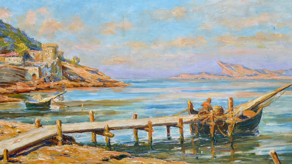 BARTHALOT Marius (1861-1955) "La plage des Lecques à Saint Cyr sur Mer" Toulon Ciotat Provence-photo-4