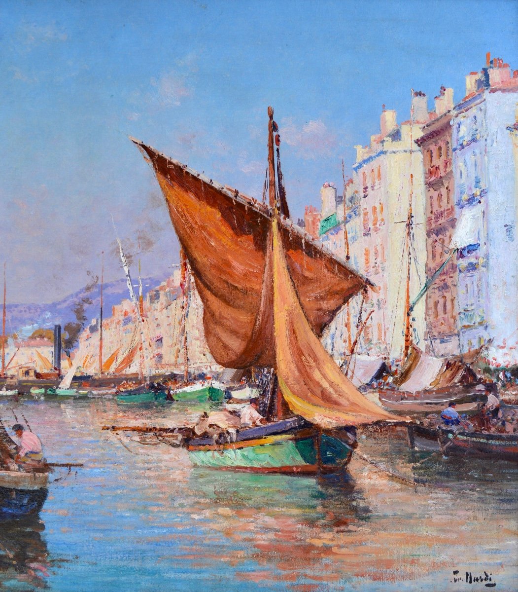 NARDI François (1861-1936) "Le port de Toulon " Provence Nice Paris Quai Cronstadt Courdouan-photo-3