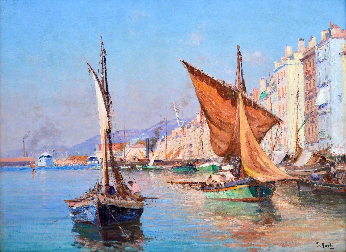 NARDI François (1861-1936) "Le port de Toulon " Provence Nice Paris Quai Cronstadt Courdouan