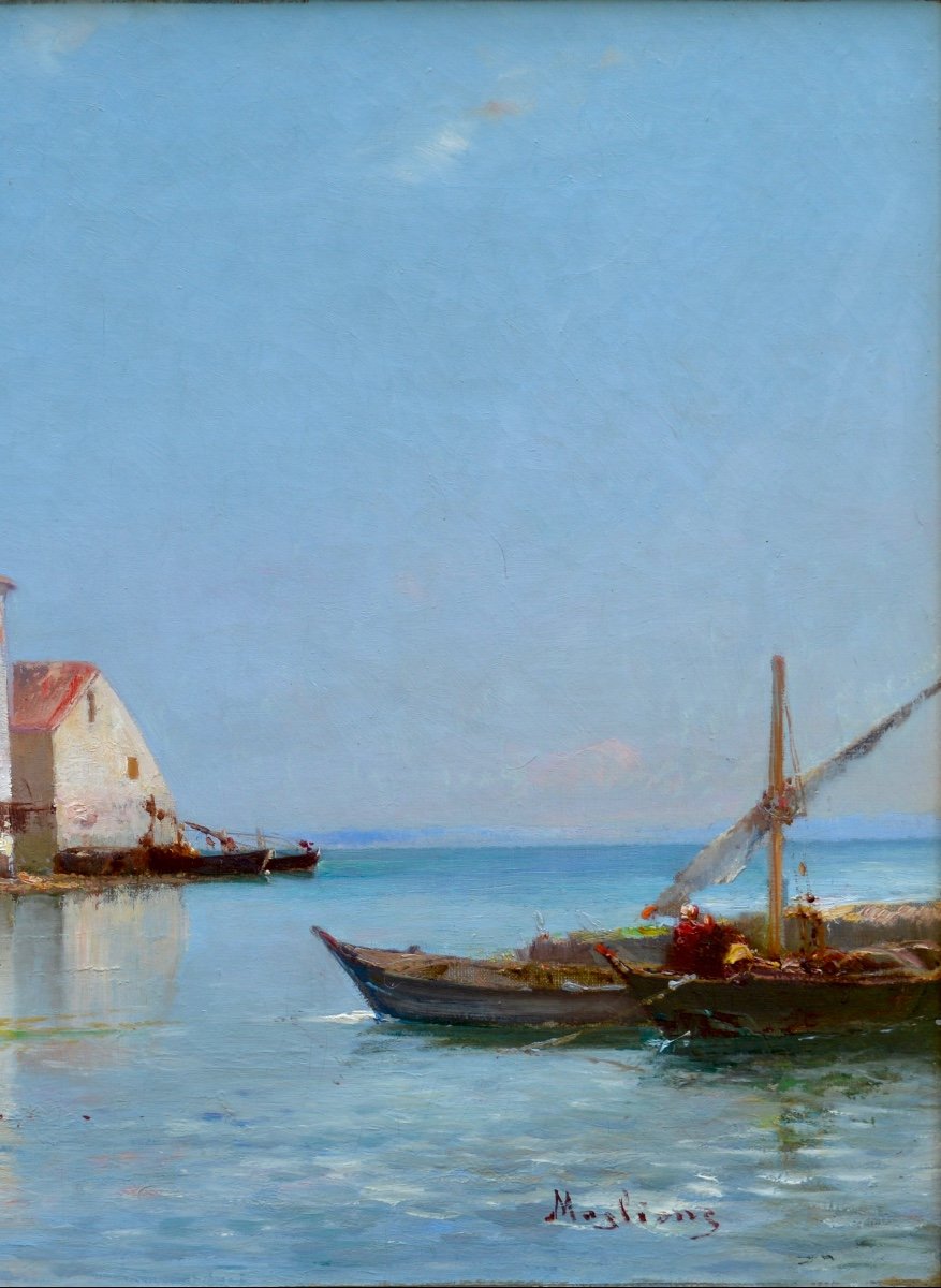 Maglione André (1838-1923) “fishing Boats In Martigues” Marseille Provence Brescon Paris-photo-3