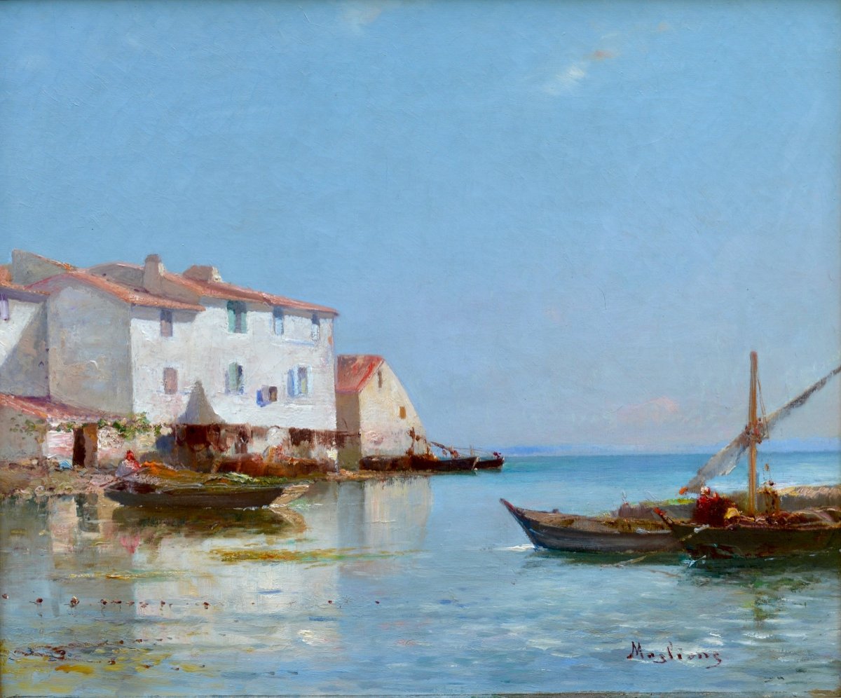 Maglione André (1838-1923) “fishing Boats In Martigues” Marseille Provence Brescon Paris