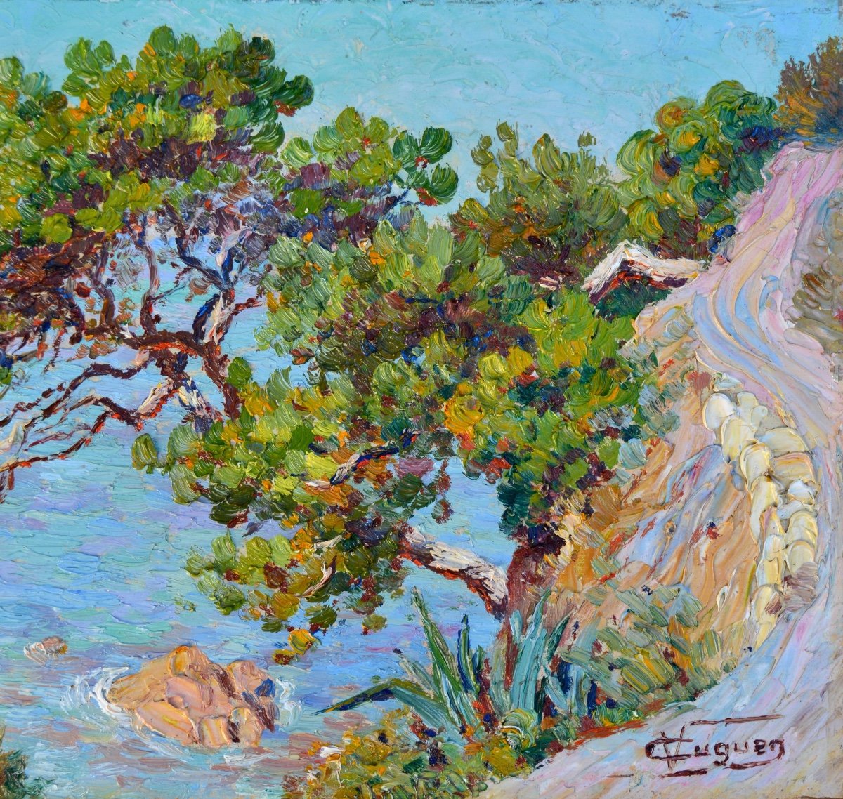 Cuguen Victor (1882-1969) “the Customs Officers’ Path, Cap Brun, Toulon” Provence Pontorson Var-photo-3