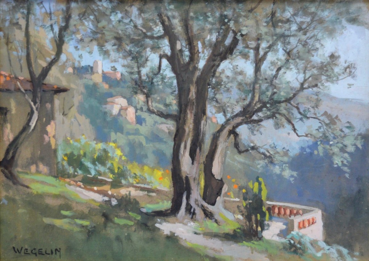 WEGELIN Émile (1875-1962)  « Oliviers à Falicon » Provence Nice Alpes Maritimes Lyon Apremont