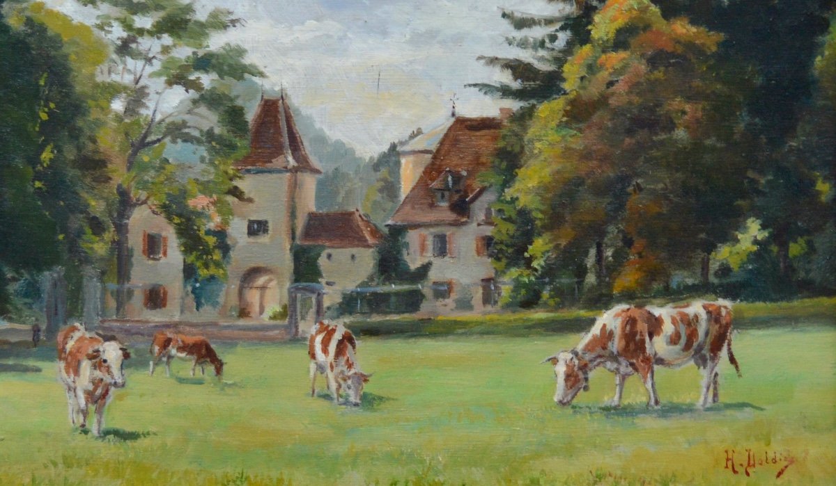 Doldier Henri (1862-1945) “cows In The Pasture” Bilieu France Dodelier Military Castle Paris-photo-2