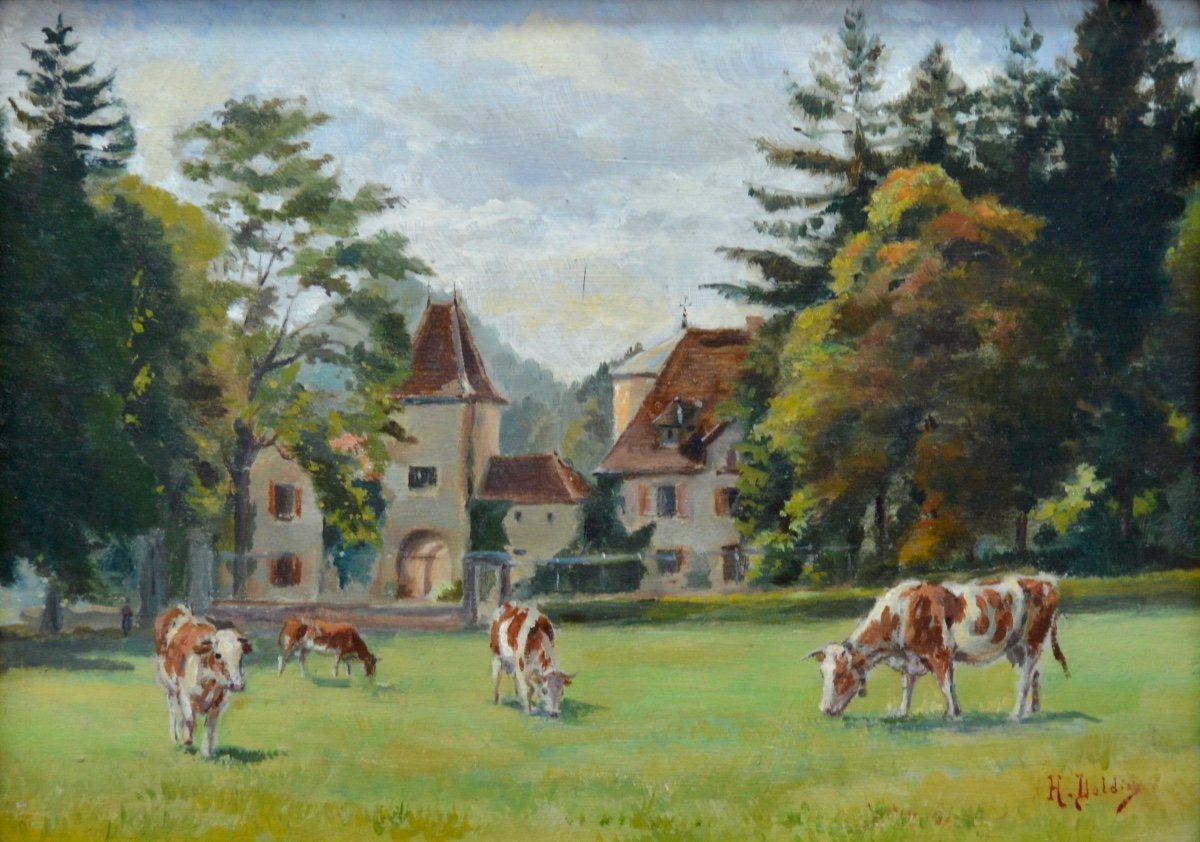 Doldier Henri (1862-1945) “cows In The Pasture” Bilieu France Dodelier Military Castle Paris