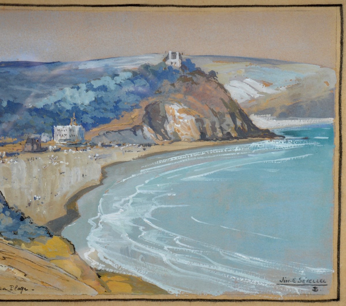 SEVELLEC Jim Eugène (1897-1971) «Plage de Morgat » Crozon Bretagne Douarnenez Quimper Sévellec-photo-3