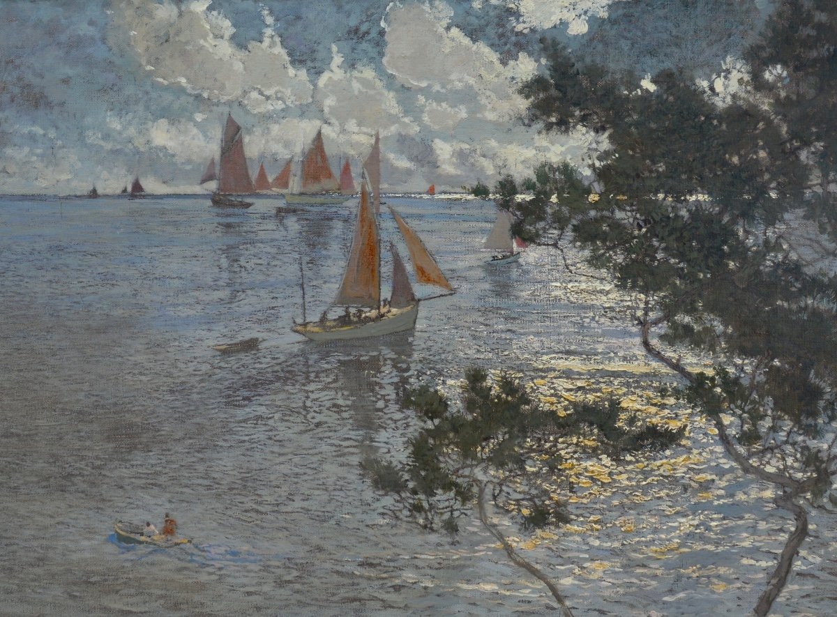 Marcel Clement Amédée (1873-?) "sailboats At Saint-trojan-les-bains" Brittany Finistère Paris-photo-2