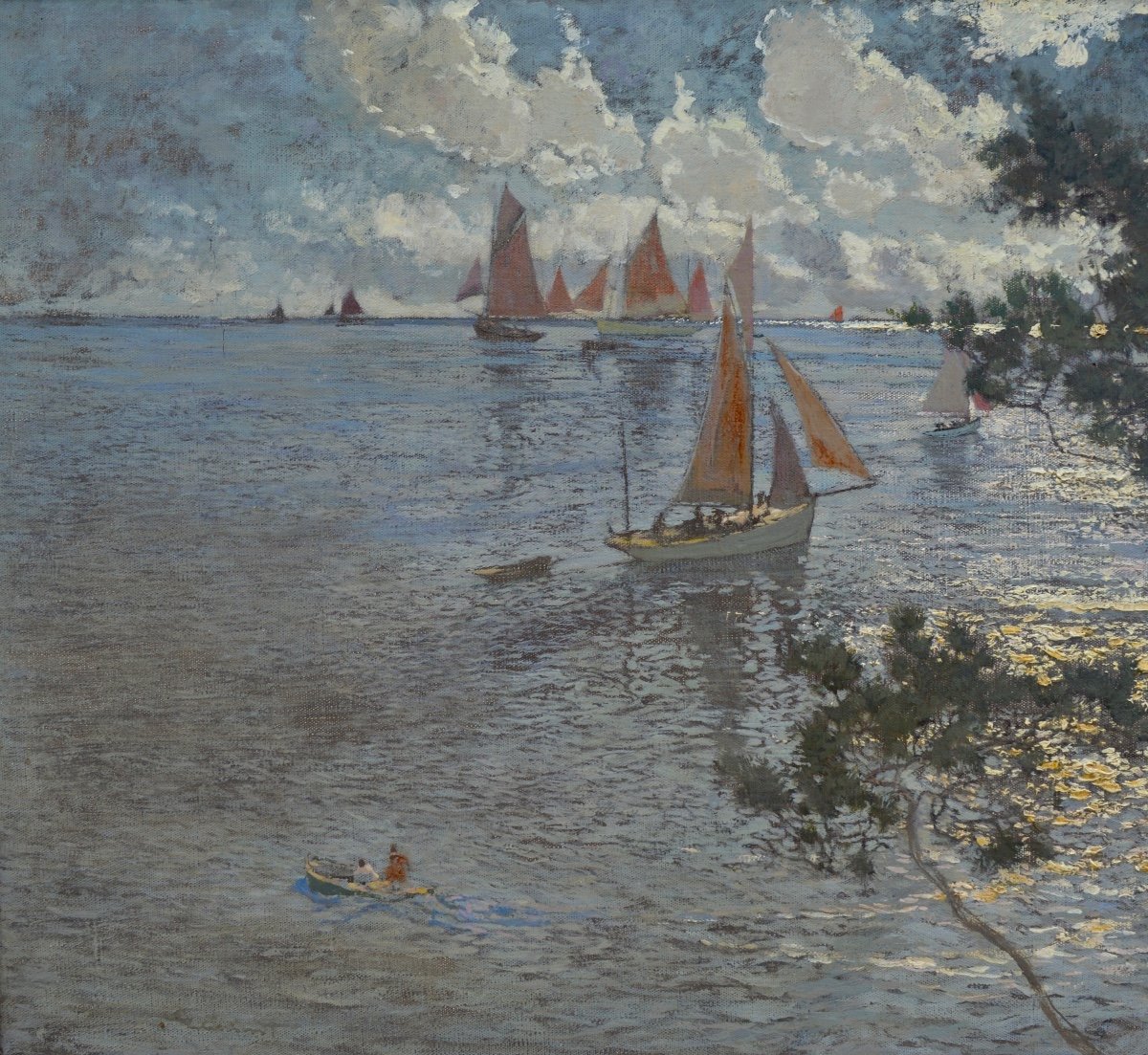 Marcel Clement Amédée (1873-?) "sailboats At Saint-trojan-les-bains" Brittany Finistère Paris-photo-3