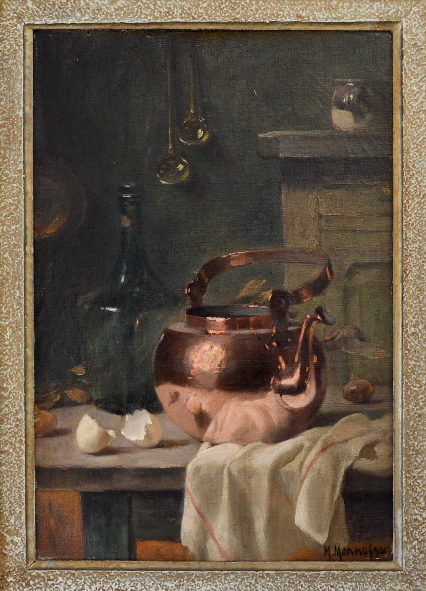 MONNOT Maurice Louis (1869-1937) " Coin de table au cuivre " Bail Cuisine Paris Nature morte-photo-2