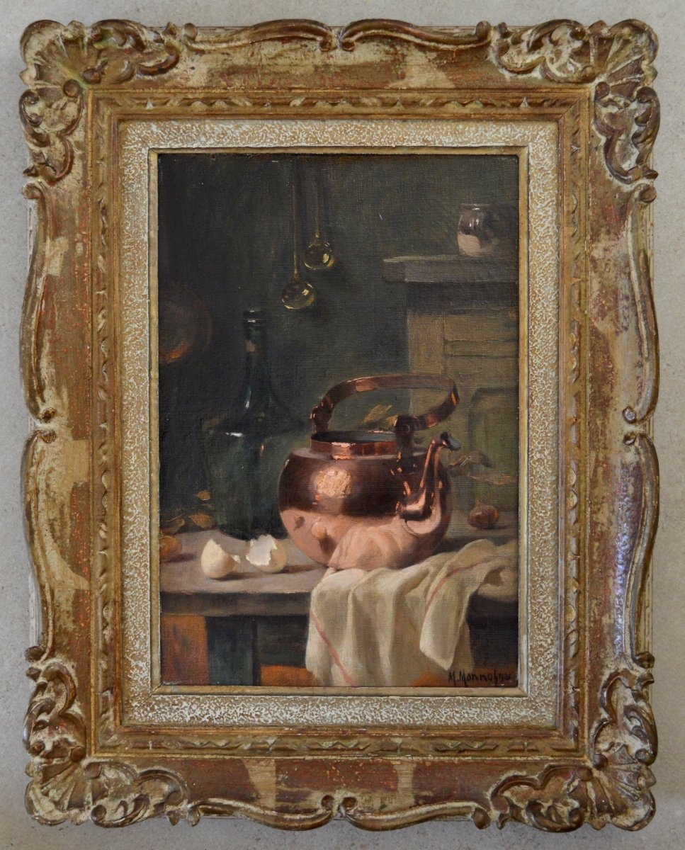 MONNOT Maurice Louis (1869-1937) " Coin de table au cuivre " Bail Cuisine Paris Nature morte-photo-3