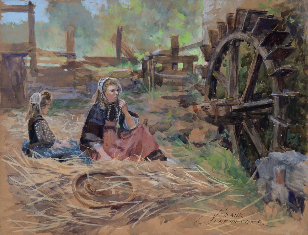 Scheidecker Frank (1872-1915) "breton Women At Rest" Brittany Vannes Paris Moulin Alsace 