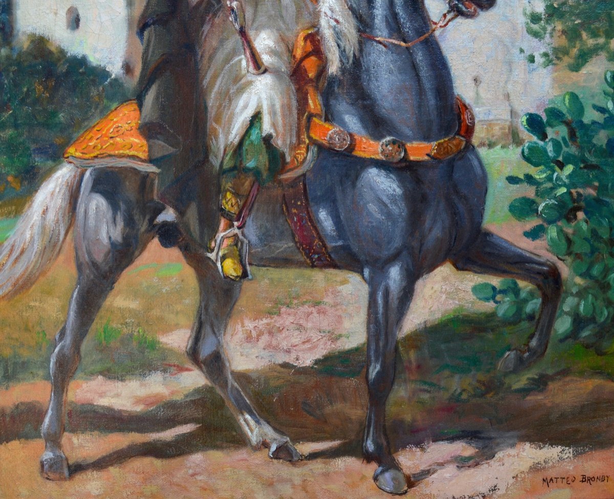 BRONDY Mattéo (1866-1944) " Cavalier marocain" Meknes Maroc Paris Marrakech Orientaliste Tanger-photo-3