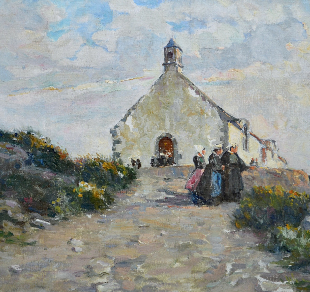 AZEMA Louis (1876-1963) « Bretonnes devant la Chapelle »  Bréhat Loguivy Bretagne Paimpol Paris-photo-2