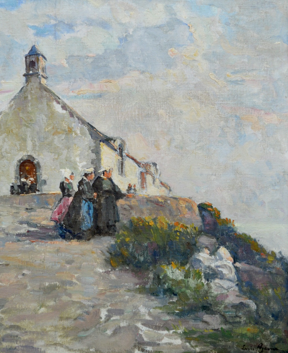 Azema Louis (1876-1963) “breton Women In Front Of The Chapel” Bréhat Loguivy Brittany Paimpol Paris-photo-3