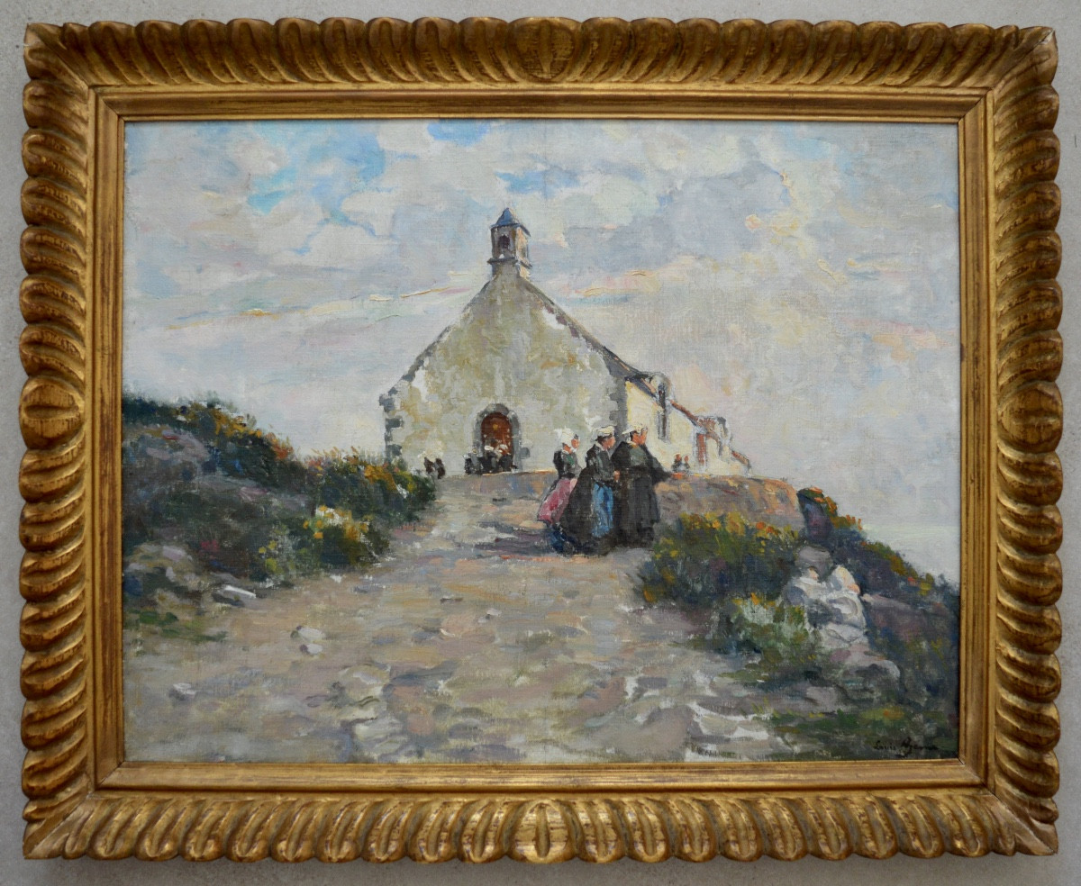 Azema Louis (1876-1963) “breton Women In Front Of The Chapel” Bréhat Loguivy Brittany Paimpol Paris-photo-4