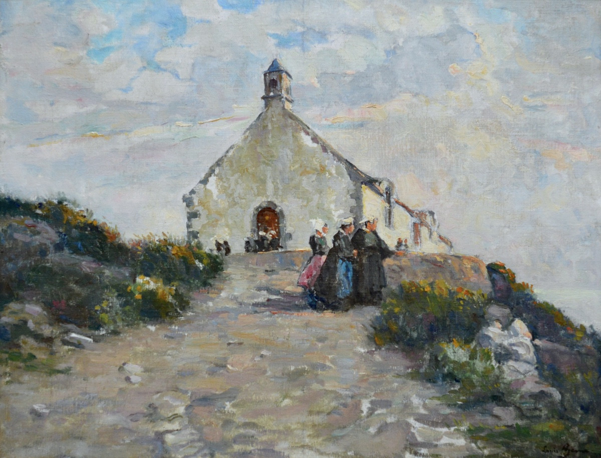 Azema Louis (1876-1963) “breton Women In Front Of The Chapel” Bréhat Loguivy Brittany Paimpol Paris