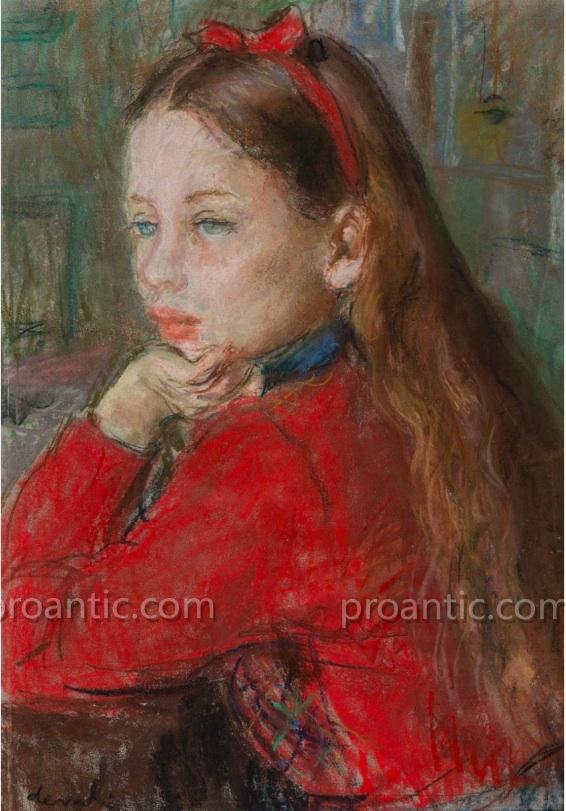 Deval Pierre (1897 - 1993) "girl With Red Ribbons" Toulon Orvès