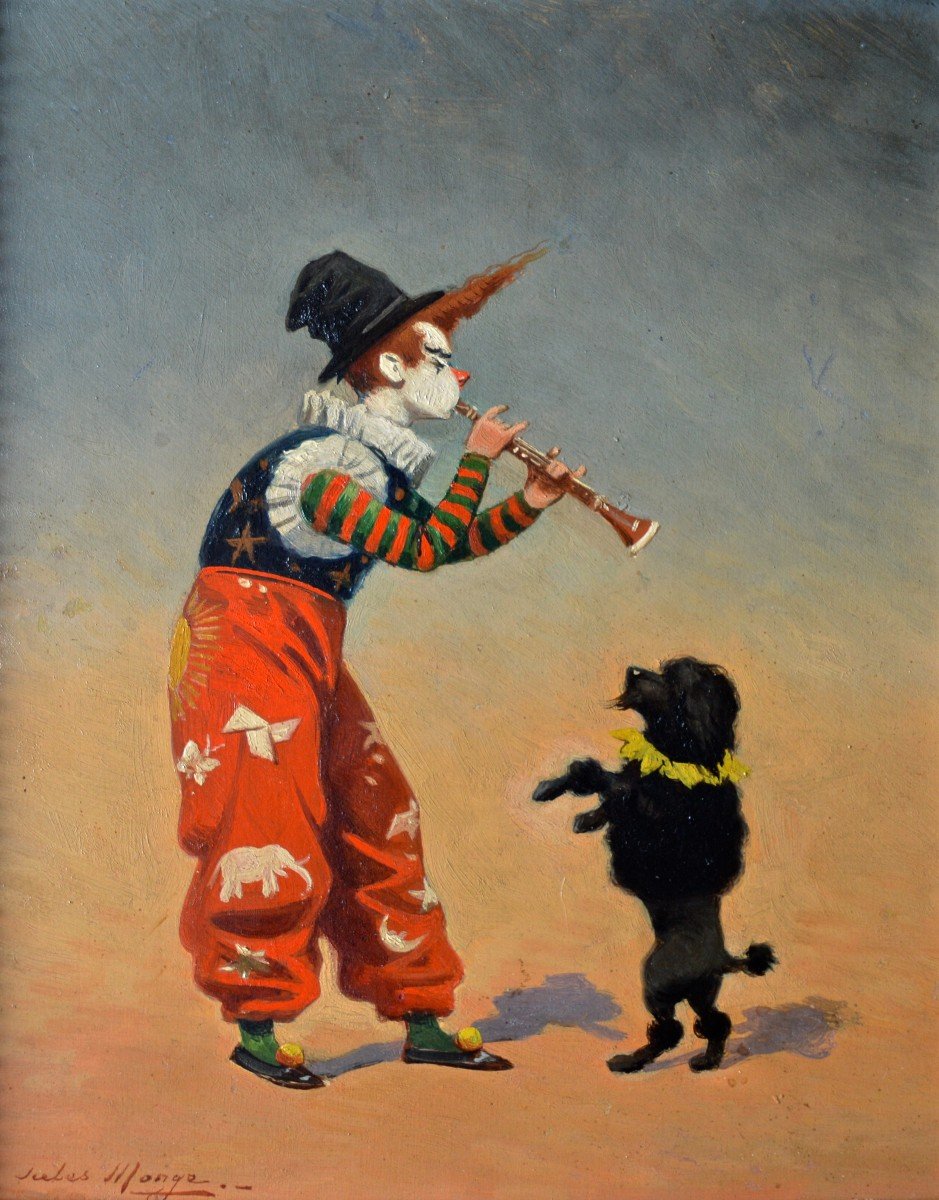 MONGE Jules ( 1855-1934) "Clown dresseur de chiens" Marseille Cirque Caniche Gruss Bouglione