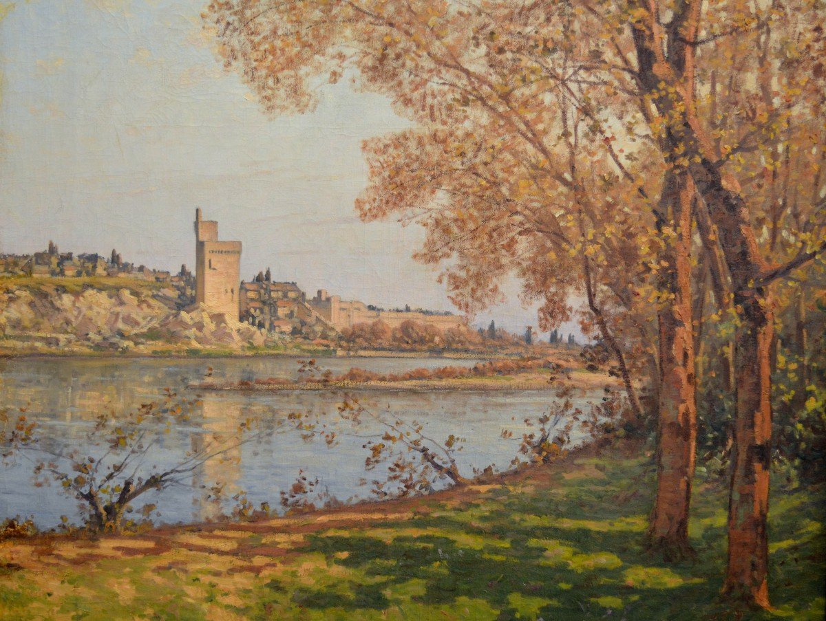 Joubert Léon (1851-1928) "view Of Villeneuve Les Avignon" Barthelasse Provence Qimper Barbizon -photo-2