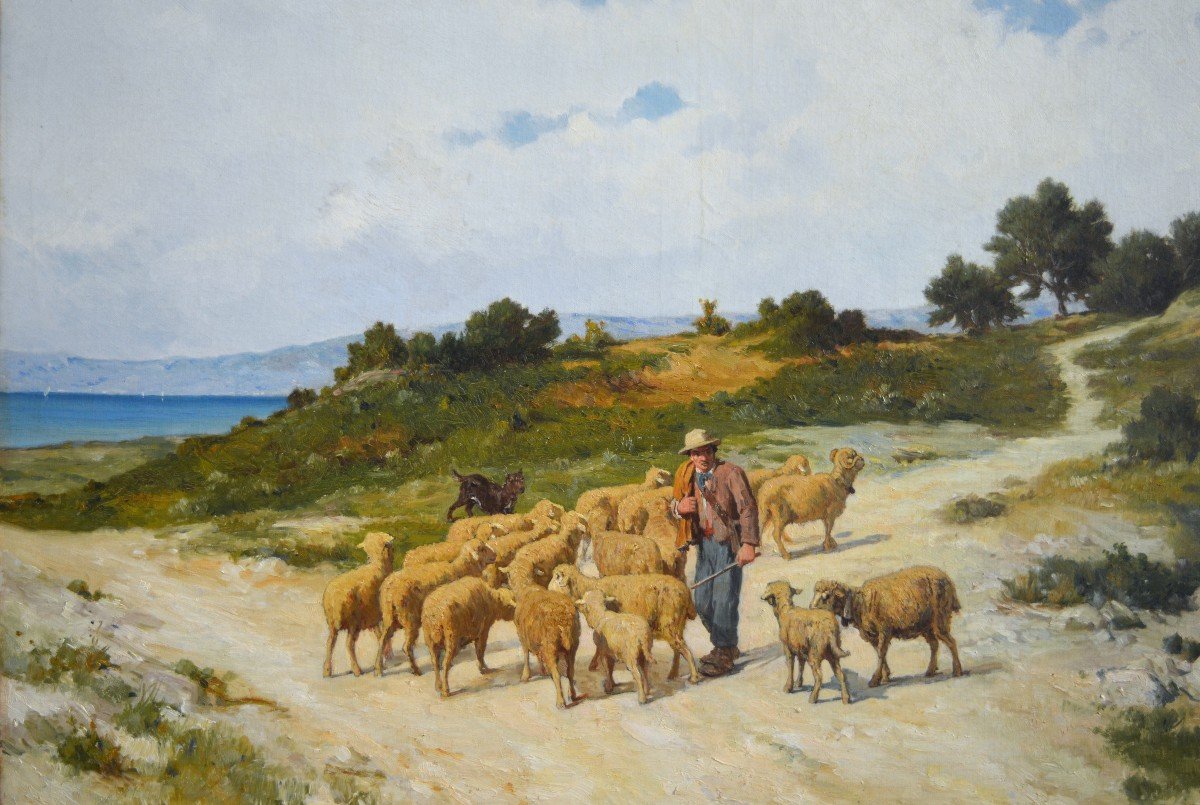 Jourdan Théodore (1833-1908) "shepherd And His Flock" Salon De Provence Marseille Rognac Loubon-photo-2