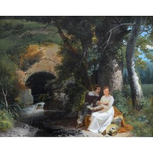 Renoux Charles Caius (1795- 1846) "the Engagement Next To A River" Paris Bouton Lesaint French