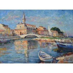 DUCROS Edouard (1856-1936) « Barques de pêche aux Martigues » Provence Marseille Aix Paris