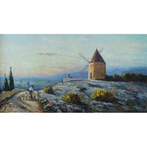 HURARD Joseph (1887-1956) "Le Moulin de Daudet, Fontvieille" Provence Alpilles Avignon Vidal