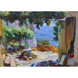 LEVERE Paul (1875-1949) « La terrasse sur pêcheur » Toulon Var Provence France Trayas Nice  