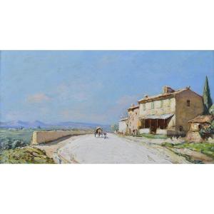 HURARD Joseph (1887-1956)« La route d'Avignon aux Angles » Avignon Provence Villeneuve Grivolas