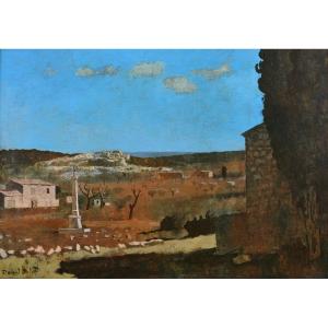 OUDOT Roland (1897-1981)«Calvaire de la Chapelle Saint-Sixte à Eygalières » Provence Alpilles