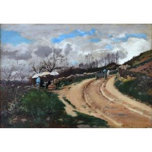 SAIN Paul (1853-1908)"Peintres en plein air, Chemin des Carrières Lozère Paliseau" Avignon Saïn