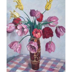 De Buzon Frédéric (1879-1958) "bouquet Of Tulips, Algiers" Algeria Kabylia Paris Tunisia Morocco