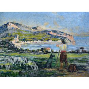 Barthalot Marius (1861-1955) "shepherd And His Flock Les Lecques" Marseille Ciotat Saint Cyr Var