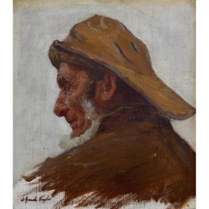 Granchi Taylor Achille (1857-1921) “portrait Of A Fisherman In Concarneau” Breton Paris Marin