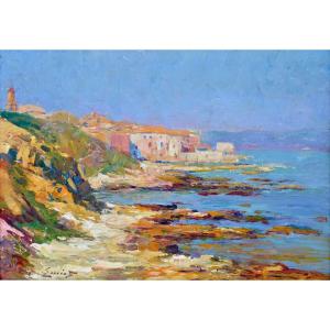 EMIOT Pierre Paul (1887-1950) « Vue de Saint-Tropez » Provence Var Citadelle Tour Vieille Émiot