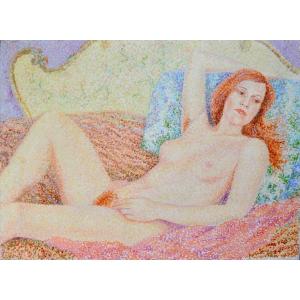 Mendjisky Serge (1929-2017) «nicole - Nude Woman» Pointillism Paris France Mendrsiezky