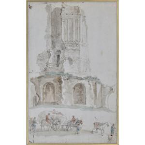 ECOLE FRANÇAISE du XIXe siècle "La Tour Magne à Nîmes" Provence Gard Occitanie Avignon Antique