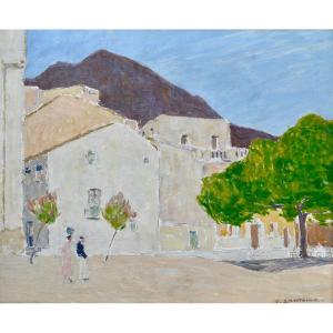 Lantoine Fernand (1876-1956) “the Square In Cadaquès, Spain” Costa Brava Brussels Catalonia 