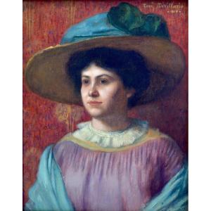 DEVILLARIO René (1874-1942) « Portrait d'une élégante au chapeau » Carpentras Vaucluse Femme