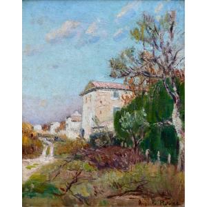 ROURE Auguste (1878-1936) «Chemin de halage sur l'île de la Barthelasse» Avignon Provence Rhône