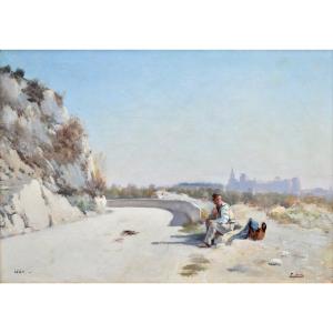 SAÏN Paul (1853 - 1908)  "Vue du Palais des Papes à Avignon" Provence Villeneuve Grivolas Sain