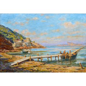 BARTHALOT Marius (1861-1955) "La plage des Lecques à Saint Cyr sur Mer" Toulon Ciotat Provence