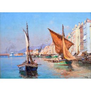 Nardi François (1861-1936) "the Port Of Toulon" Provence Nice Paris Quai Cronstadt Courdouan