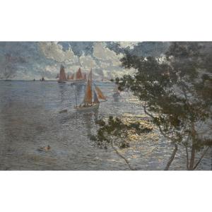 MARCEL CLEMENT Amédée (1873-?) "Voiliers à Saint-Trojan-les-Bains" Bretagne Finistère Paris